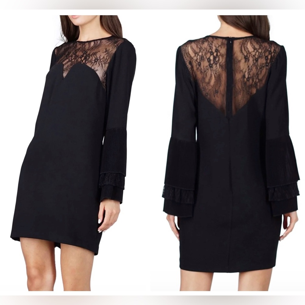 Adelyn Rae Raissa Shift Dress Lace Bell Sleeves Black Medium M